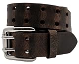 TheBeltShoppe.com Full Grain Heavy Duty Buffalo Leather Double Prong Belt - Crazy Horse Brown (36)