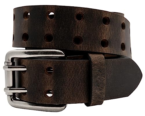 Full Grain Heavy Duty Buffalo Leather Double Prong 1.5 Inch WIde Belt - Crazy Horse Brown