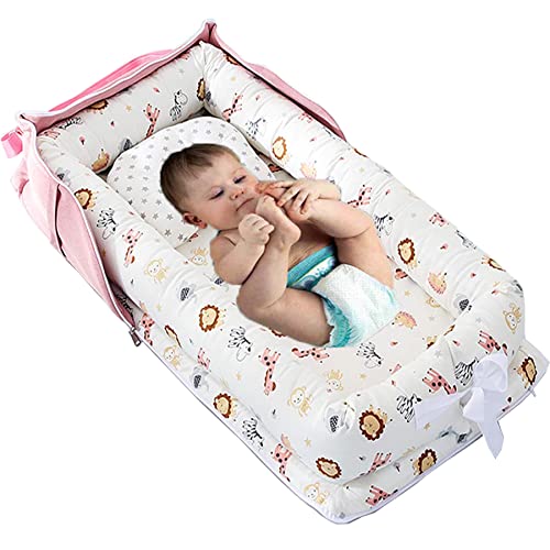Image of Baby Bassinet for Bed -Animal Kingdom Baby Lounger - Breathable Cotton Co-Sleeping Baby Bed Baby Nest - 100% Cotton Portable Crib, Essentials for Baby, Gift for Newborn (Lion)