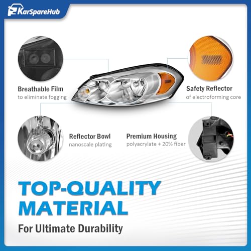 Headlights Assembly W/Bulbs for 2006-2013 Chevy Impala for 14-16 Chevy Impala Limited, 06-07 Chevy Monte Carlo Headlamp Replacement Pair - Image 6