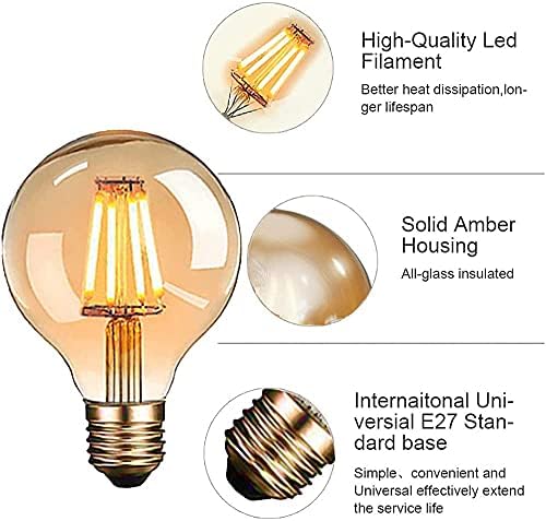 Joymy Vintage Edison Light Bulb, LED Filament Edison Bulb E27 G80 4W Equivalent to 40W Warm White Light Decorated Bulb Nostalgic and Retro Lighting for Restaurants and Cafes - 6 Count