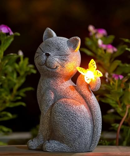 Figurines chats avec papillon solaire Yeomoo décor jardin