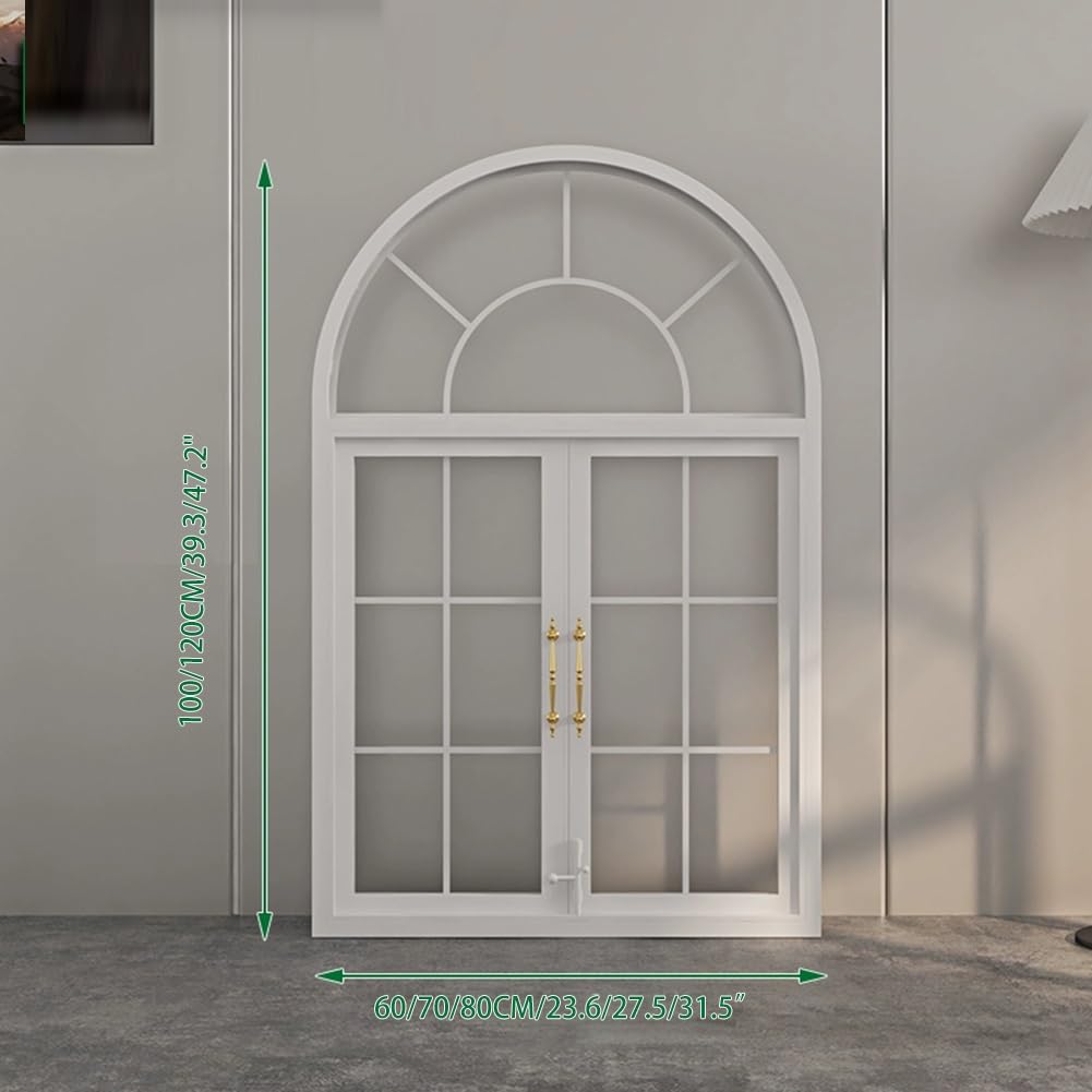 Ventanas Francesas De Hierro Forjado Con Arco Y Cristal, Ventanas Abatibles Curvas Empotradas Para Separar Ambientes, Ideales Para Comedor, Loft Y Dormitorio.(Blanco,70x100 cm)