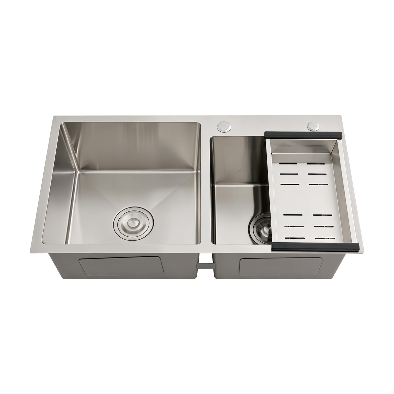 Doppio lavello 201, lavello da cucina in acciaio inox, lavello da incasso, 78 x 43 x 21 cm, rettangolare, con cestello sgocciolatoio, filtro per rifiuti, dispositivo di scarico, lavello da cucina a 2