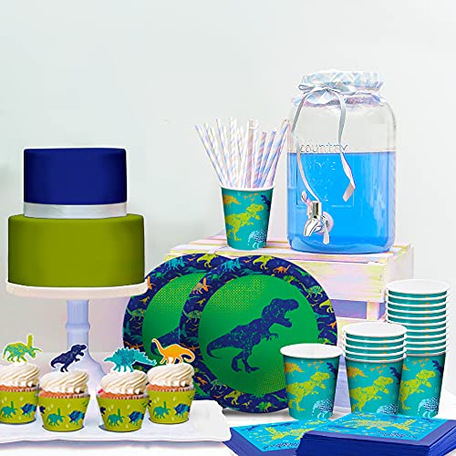 My Greca Dinosaur Birthday Party Supplies – (Serves 20) - Trex Theme Decorations Set - Plates, Cups, Napkins, Cupcake Toppers & Wrappers, Happy Birthday Banner, Table Cover, Balloon Garland Kit #TOP4