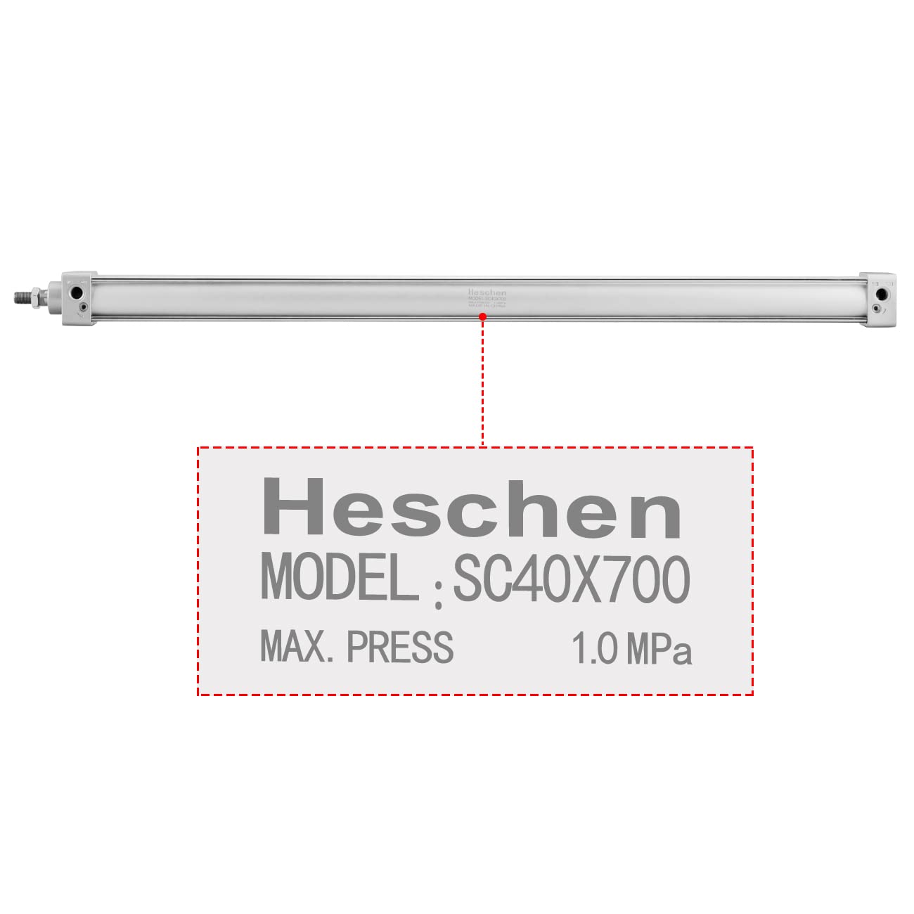 Heschen Vérin Pneumatique Standard, SC 40-200, PT1/4'' Port