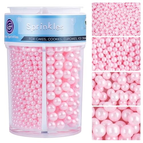 Image of Sprinkles for Cake Decorating, 7.8oz Light Pink Pearl Sprinkles 2 /4 /7 /10mm Mix for Valentine's Cake Cupcake Cookie Baking Ice Cream Toppings