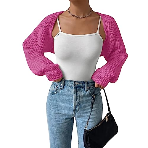 Image of LYSINK Women's Cropped Cardigan Long Sleeve Open Front Ribbed Knit Shrug Sweater Bolero Cardigans for Dresses