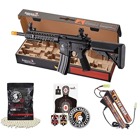 Lancer Tactical Gen 2 Airsoft M4 Carbine 10" Electric Full/Semi-Auto Airsoft AEG Rifle-1000 Rounds 0.20g BBS, 9.6v Nimh Battery & Charger Included (Black Polymer w/ 300 Rounds Mag) Cover