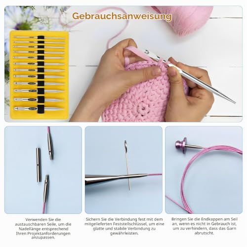 JAOGAUS Tunesisches Häkelnadel-Set, 26-teilig, 3–10 mm, mit Kabel und Tasche – Bild 6