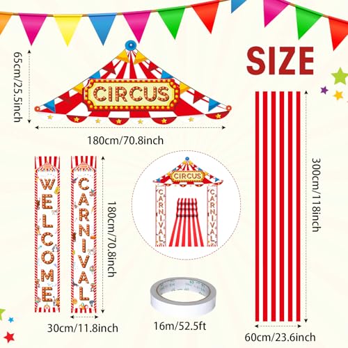 Image of Fanfanwin 4 Pcs Carnival Circus Tent Decorations Carnival Entryway Door Party Decor Awning Hanging Banner Aisle Runners Supply for Circus Theme Birthday Celebration(Welcome)