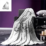 Throw Blanket Manta De Tiro De Lobo Dibujado A Mano Monocrom