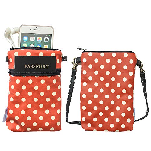 Tainada Women Crossbody Shoulder Travel Zippered Wallet Purse Clutch Phone Bag w/Detachable Strap (Red White Polka Dots)