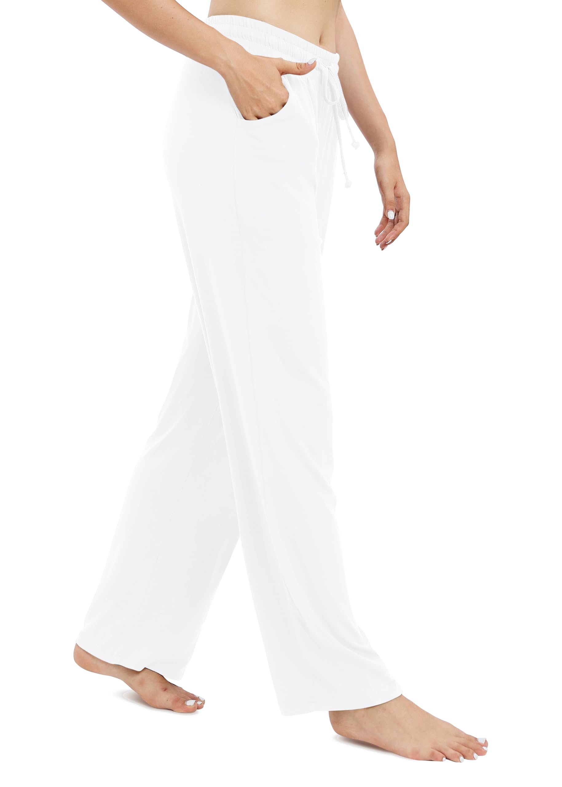 EXCHIC Femmes Casual élasticité Jambes Droites Pantalons avec Cordon élastique Taille Yoga Pantalons avec Poches