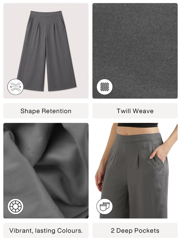 Image of SAADAA Palazzo Pants for Women Half-Elasticated Waistband | Palazzo for Women in Soft Viscose Fabric | Regular Fit with Mid Rise Waist & Deep Pockets | Versatile for Formal & Casual Wear