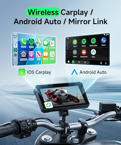 Image of 6 Inch Motorcycle Wirelsss Carplay Screen, Portable Touchscreen Motorcycle GPS Navigation System Car Play Moto Android Auto, Dual Bluetooth, IP68 Waterproof Moto Screen, Si-ri, Goo-gle Assistant