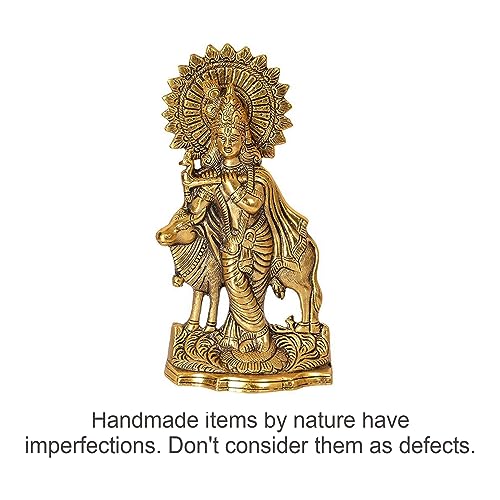 Image of Wonder Care Lord Krishna Statue with Cow Janmashtami| Krishna Statue Figurine with murli Bansi - Antique Hindu Gopal Idol for Indian Religious-Krishna Idol.