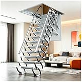 39.4x27.6in Ceiling Mounted Attic Ladder with Handrails, 10FT Retractable Pull Down Attic Stairs, 12 Steps Telescoping Loft Stairs, Up to 660 lbs, for Home Indoor/Garages/Basements (39.4x27.6in)