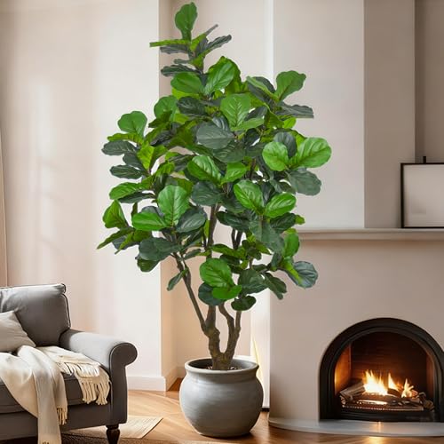 Artificial Fiddle Leaf Fig Tree 8FT Tall Large Faux Trees with Realistic Leaves, Fake Tropical Floor