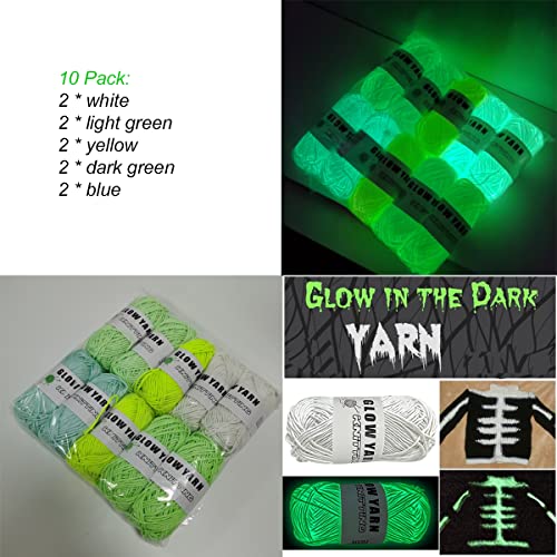 10 Pack Glow In The Dark Yarn For Crochet - 55 Yards Fluorescent Luminous Scrubby Thread Knitting Glowing Yarn For Crocheting - Sewing Supplies For Knitting Diy Crafts #TOP1