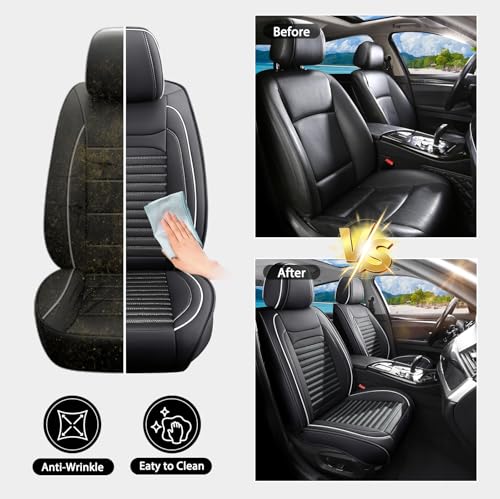 Image of Car Seat Covers Fit for VW CC 2009-2017 | Full Coverage Faux Leather Seat Protector Waterproof Airbag Compatible and All-Weather Automotive Seat Covers
