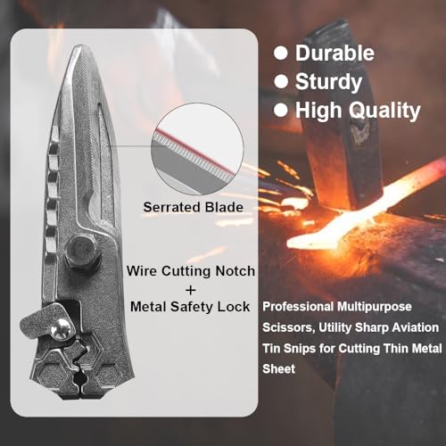 Utility Scissors Heavy Duty 8.5\'\', Sharp Tin Snips for Sheet Metal, Stainless Steel Industrial Shears for Wires, Rubber Hose, Plastic, Iron Wires (8.5-In Industria Multipurpose Scissors)