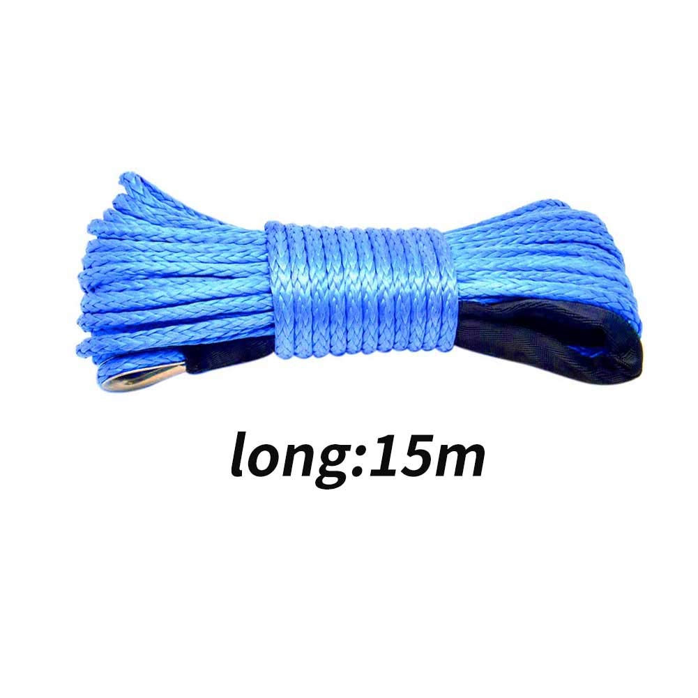 Faderr Corde de treuil synthétique de 6 mm x 15 m avec gaine pour ATV, UTV, SUV, camion, bateau - Rouge, Bleu, Gris - Polyéthylène à poids moléculaire ultra élevé - 3492,7 kg