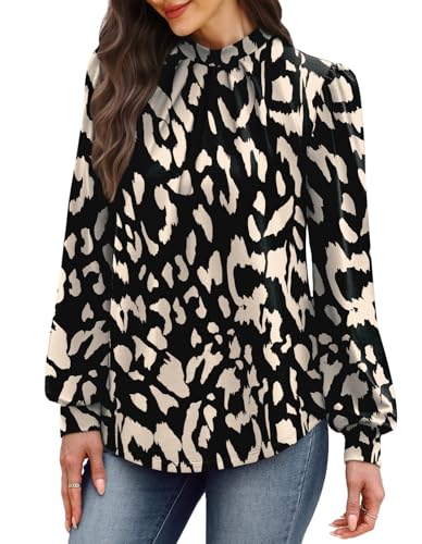 Image of WIHOLL Long Sleeve Shirts for Women Mock Neck Tops Pleated Front Blouses Dressy Casual Spring Fall Clothes 2026 Fashion
