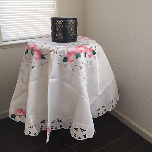 Battenburg Lace with Embroidery Table Clothes / Covers, Table Runner, Placemats or Kitchen Curtains (White, 90" RD)