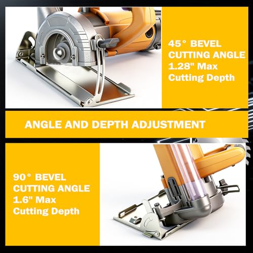 Mini Circular Saw Corded,4\"&5\" Electric Wood Saw with Vacuum Dust Bag,0-45° Cutting Bevel, Max Cutting Depth 1.6\"(90°), 1.28\"(45°) for Wood,Soft Metal,Tile,Plastic Cutting 001