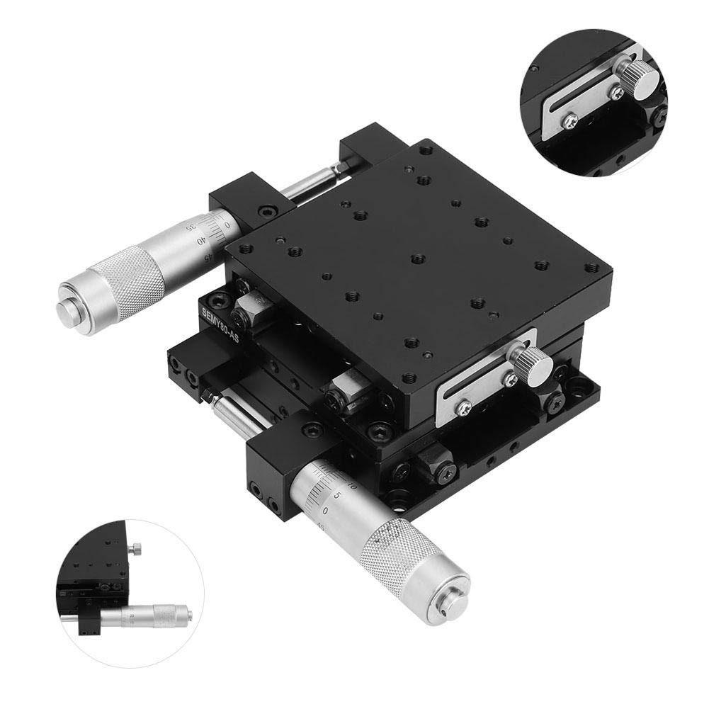 Manueller XY-Lineartisch mit 2 Achsen, 80 × 80 × 40 mm Hohe Genauigkeit Kreuzrollen-Linearbewegung Manueller Bühnen-Schiebetisch SEMY80-AS Linearer Schiebetisch für Präzisionsinspektion usw
