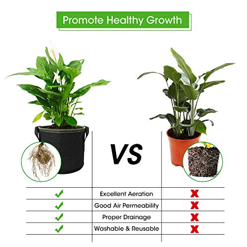 Amigro 5-Pack 7 Gallons Plant Grow Bags, Non-Woven Aeration Fabric Flower Container Pots With Handles, Smart Garden Planter, Reinforced Weight Capacity & Extremely Durable, Black #TOP7