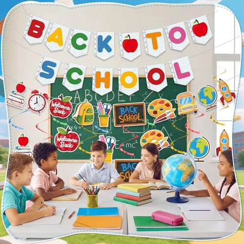 Image of Back to School Decorations, Pre-Strung Happy First Day of School Banner | Back To School Garland Backdrop Hanging Classroom Decor for Classroom, Home, Teacher Office, Photo Backdrop