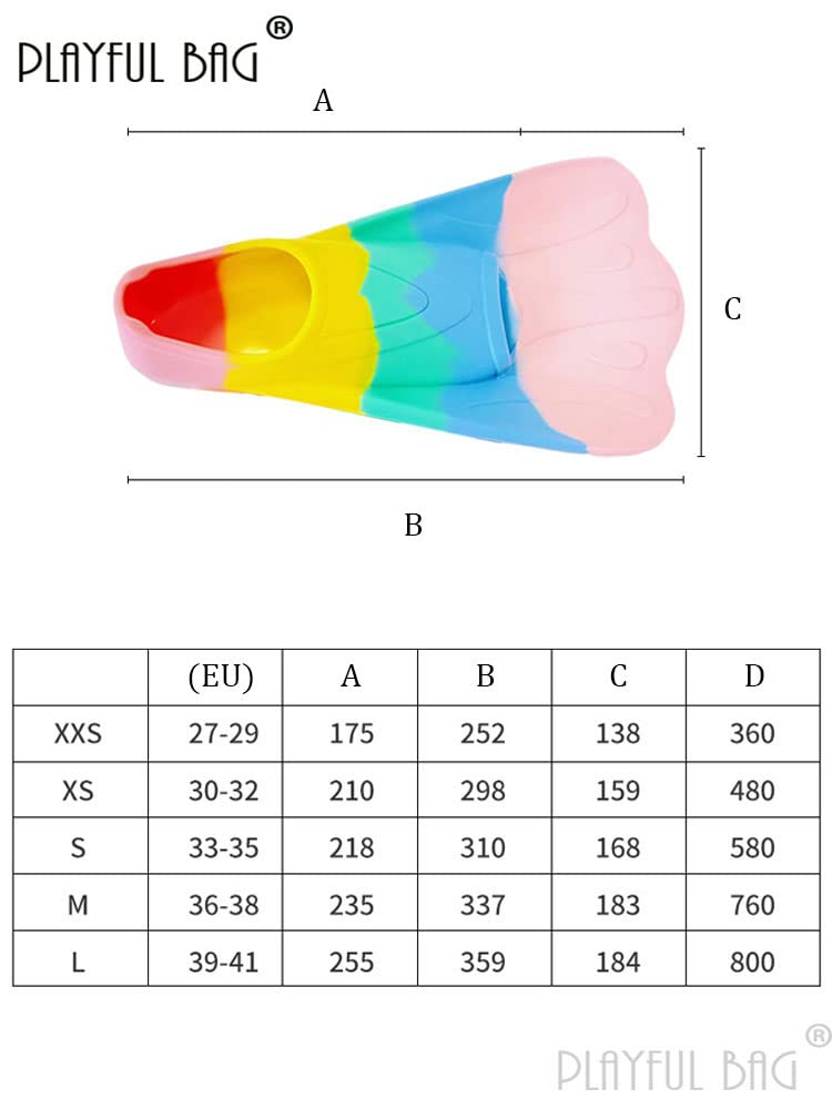 Palmes d'entraînement Palmes courtes de natation for adulte arc-en-ciel couleur palmes de plongée Freestyle équipement de natation plongée en apnée Palmes de Natation ( Color : E278-E , Size : EUR(39-
