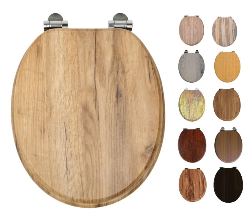RTS Teak Oak MDF Soft Close Toilet Seat, Wood Effect, Oval Shape, 435mm Length, Bottom Fixing — image 1