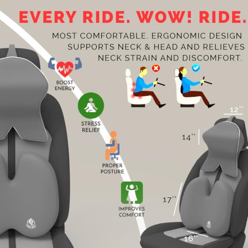 Image of MRRON Large Back Support Neck Rest for Chair & Car Seat, Orthopaedic Lumbar Support Memory Foam Backrest Cushion Designed for Back Pain Relief Pillow for Comfortable Sitting (Grey, Back)