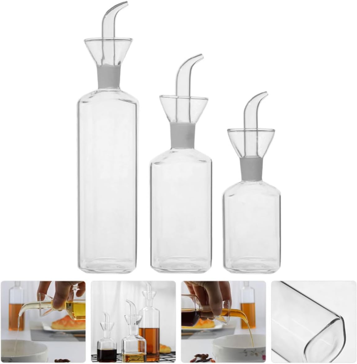 Ciieeo 3pcs Glass Oil Dispenser Bottle Set 250ml 500ml 150ml for Cooking