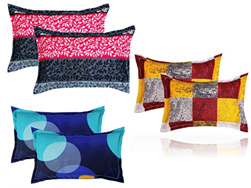 Image of BSB HOME Present Designer Printed 6 Piece Cotton Pillow Cover Set- 20 inch X30 inch Inches, (White, Blue, Yellow, Maroon, Grey and Pink), 144 TC, Floral, 150 Threads