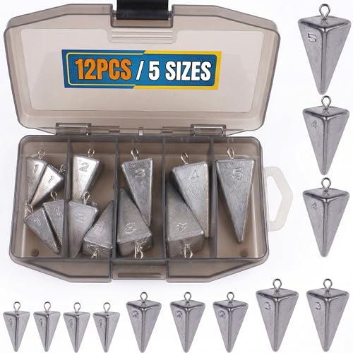 Hfuiqau Pyramid Sinkers Fishing 5 Sizes (1oz5oz) and Fishing Weights for Surf Fishing Gear and Saltwater Fishing Weights Durable Lead Stable Hold for Catfish Rigs Pompano Rigs Bottom Fishing