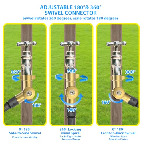 Image of Adjustable 180 &360 Metal Swivel Connector Fits,3 /4 inch Water Hose Fittings | Brass Metal Construction, Anti-Kink Faucet Hose Adapter, for RV, Outdoor, Yard Garden Irrigation