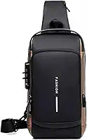 Bolsa Mochila Masculina Anti Furto Transversal De Ombro Tiracolo Sholderbag Pochete (Cinza/Marrom)