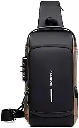 Bolsa Mochila Masculina Anti Furto Transversal De Ombro Tiracolo Sholderbag Pochete (Cinza/Marrom)