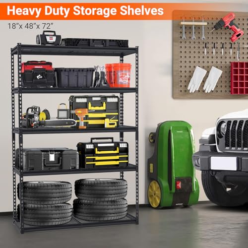 GarveeHome Heavy Duty Storage Shelves - 48x18in, 2500lbs Load Bearing, Durable Storage Shelves, Adjustable Height Garage Storage Shelving, Metal Storage Utility Rack Shelf Unit, Easy Assemble