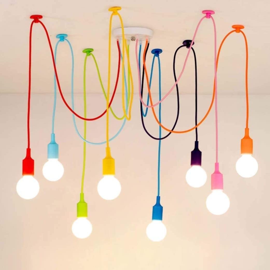 Peosaard 1.6M Retro Pendant Light E27 Multicolor Light, Suspension Light Fitting Vintage Hanging Chandelier With Adjustable Cable, Diy Ceiling Spider Pendant Lamp For Living Room Bedroom Bar Cafe Hotels,