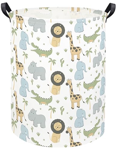 Image of TIBAOLOVER Animal Baby Laundry Basket Baby Hamper Kids Hamper Basket Toy Storage Bin for Boys Room Decor Baby Nursery Hamper Gift Baskets for Bedroom Bathroom(Green Animal)