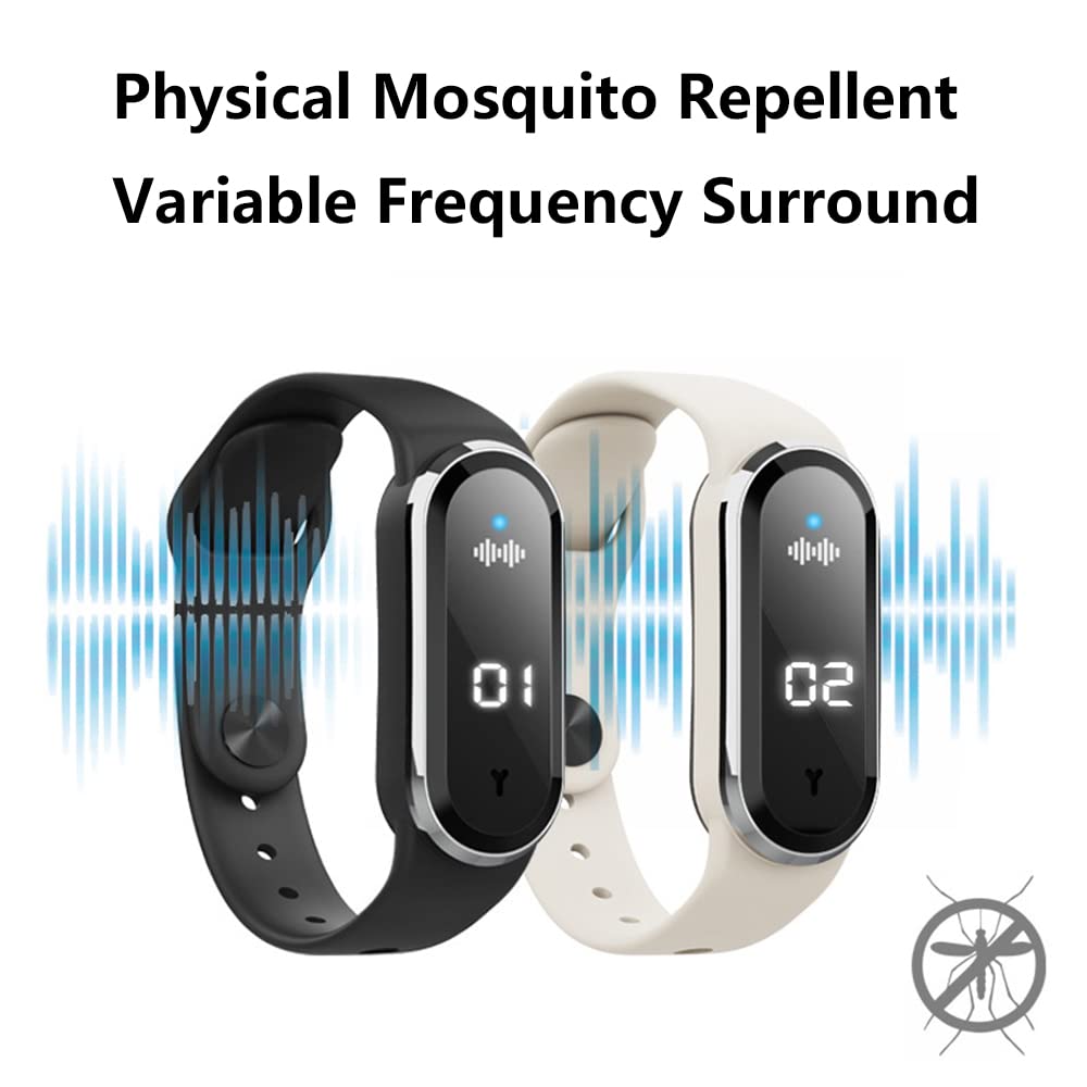 Pulsera repelente de mosquitos ultrasónica Pulsera deportiva repelente de mosquitos electrónica con carga USB Reloj repelente de insectos pantalla de reloj y detección de temperatura corporal (blanca)