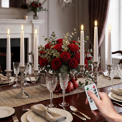 Image of GenSwin Rechargeable Flameless LED Taper Candles Battery Operated 2 Remote | White, 6 Pack, Real Wax 3D Flameless Flickering, 0.78 inch x 9.84 inch, 2 /4 /6 /8H Timer, Candlesticks for Wedding & Holiday Decor