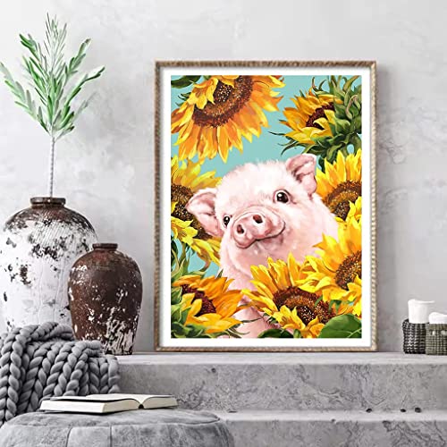 Eiazuiks Diamond Painting Kits For Adults, Sunflowers Pig 5D Diy Diamond Art Kits Full Drill Diamond Dots For Gift Wall Decor Gem Arts 12X16 Inch #TOP1