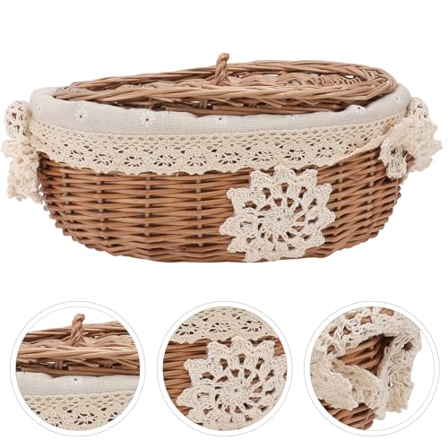 Panier de rangement tressé avec couvercle en rotin marron structure robuste - 8