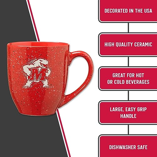 Image of Rico Industries NCAA Maryland Terrapins Red Personalized 16 oz Team Color Laser Engraved Speckled Ceramic Coffee Mug